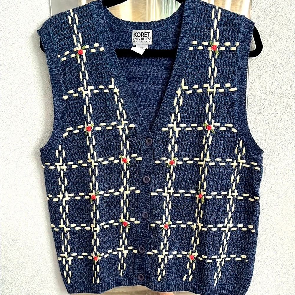 Vintage Koret Blue Knit Button Up Vest - Picture 2 of 7